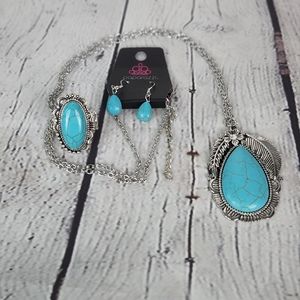 Paparazzi Turquoise Necklace Earring Ring 3 piece set